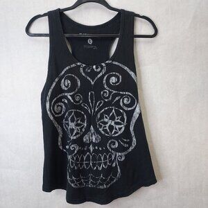 Black Matter Tank Top Women's Large Sugar Skull Racerback White Distressed Shirt